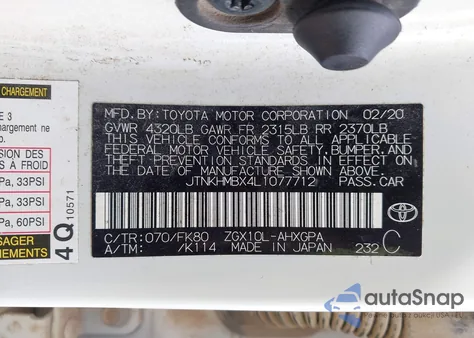 2020 Toyota C-Hr Xle from USA, damaged, VIN JTNKHMBX4L1077712